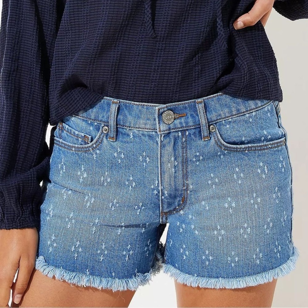 LOFT Blue Punched Cut Denim Shorts